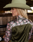 POPPY SAGE SATIN MESH PERFORMANCE RODEO SHIRT
