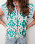 Boho Stripe Trim Flutter Sleeve Top