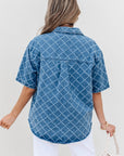 Violette Checkered Textured Short Sleeve