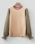 Floral Patchwork Puff Sleeve Sweater