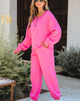 Solid Half-Button Pullover and Jogger Pants Set