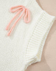 Contrast Bow Tie Short Sleeve Knit Sweater