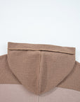 Goat Waffle Contrast Patchwork Plus Size Pocketed Hoodie