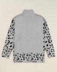 Leopard Mock Neck Side Slit Sweater