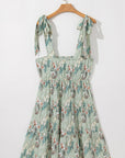 Floral Tie Straps Smocked Ruffle Tiered Dress