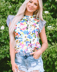 Mariah Floral Striped Ruffled Sleeve Blouse
