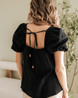 DAVINA CROCHET SQUARE NECK TEXTURED SHORT SLEEVE BLOUSE