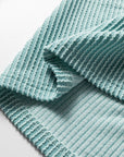 Corded Knit Roll-Up Sleeve Collared Henley Top