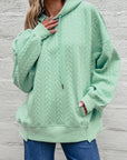 Solid Cable Textured Long Sleeve Baggy Hoodie