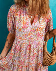 Floral Puff Sleeve V-Neck Tiered Mini Dress