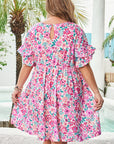 Plus Size Floral Frilled Short Sleeve Mini Dress