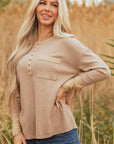 Blake Waffle Textured Tunic Henley Top with Slits