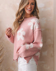 Jaycee Pearl Beaded Floral Drop Shoulder Sweater