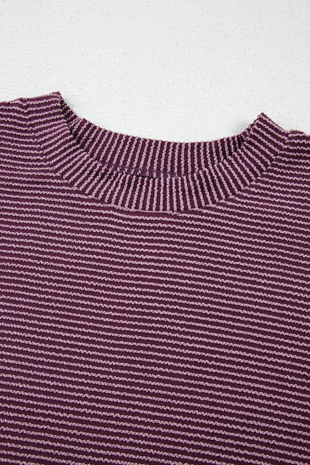 Solid Corded Knit Mock Neck T-Shirt