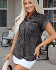 Chaya Flap Pocket Button Up Raw Hem Denim Shirt