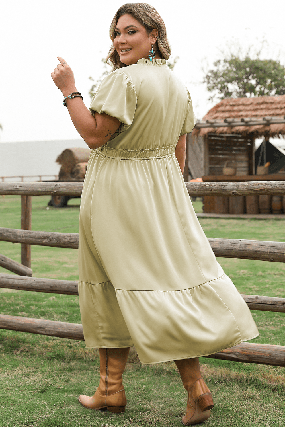Leia Plus Size Notched V Neck Maxi Dress