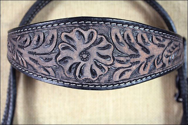 HILASON Western Horse Headstall &amp; Breast Collar Tack Genuine American Leather Floral Rough Out Black