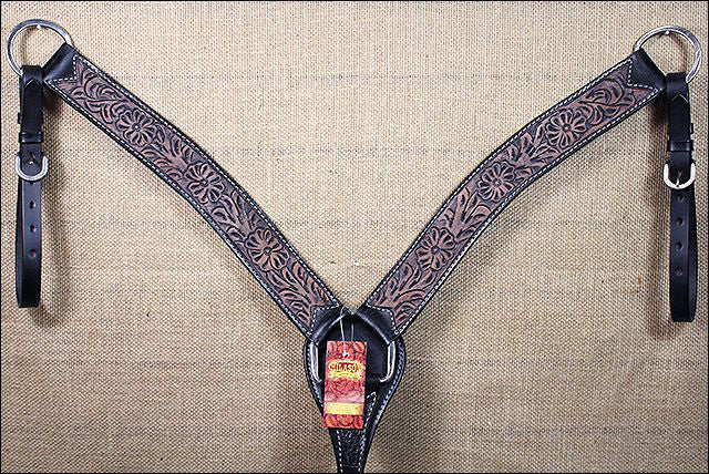 HILASON Western Horse Headstall &amp; Breast Collar Tack Genuine American Leather Floral Rough Out Black