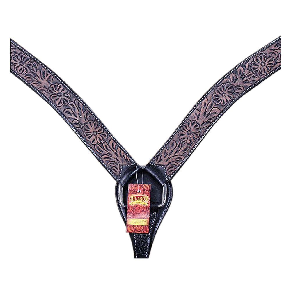 HILASON Western Horse Headstall &amp; Breast Collar Tack Genuine American Leather Floral Rough Out Black