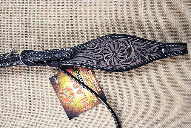 HILASON Western Horse Headstall &amp; Breast Collar Tack Genuine American Leather Floral Rough Out Black