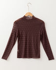 Sheer Mesh Lettuce Trim Long Sleeve Top