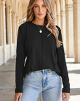 Solid Reverse Seam Crew Neck Long Sleeve Top