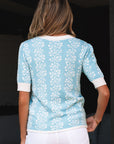Floral Contrast Crewneck Short Sleeve Sweater