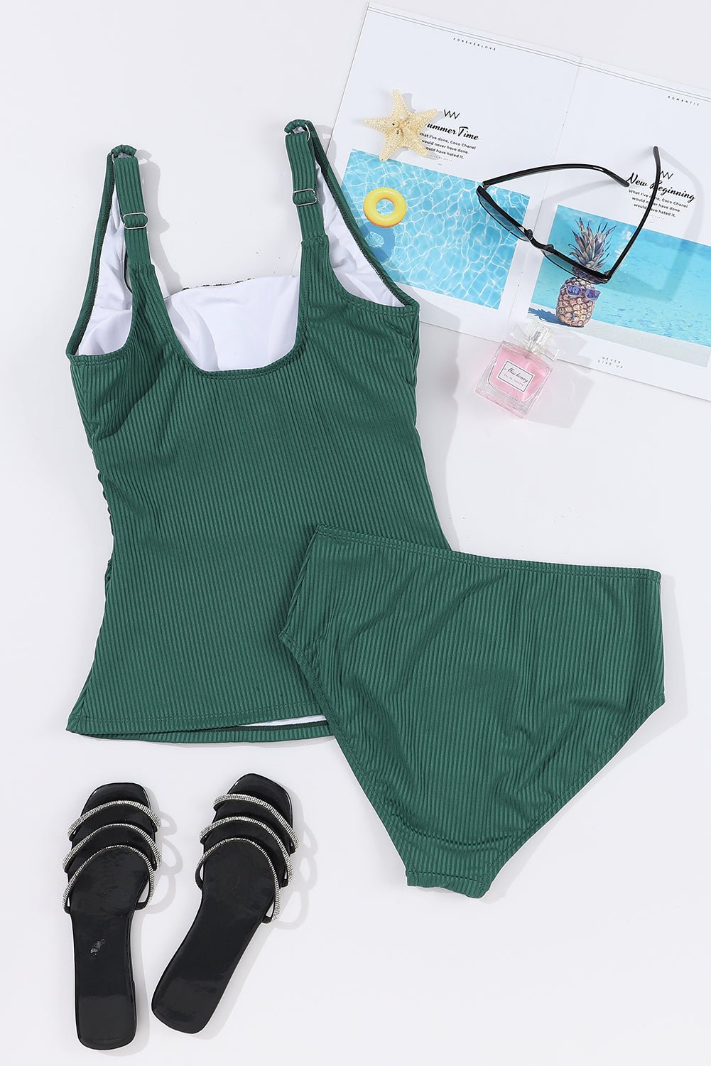 Amiri Ruched U Neck Ribbed Tankini