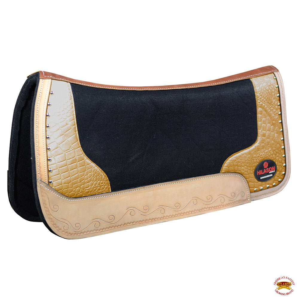 Western Wool Felt Horse Saddle Pad Alligator Print Leather 30 X 30