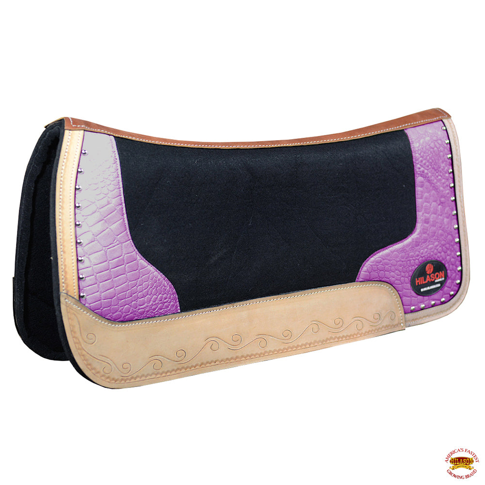 Western Wool Felt Horse Saddle Pad Alligator Print Leather 30 X 30