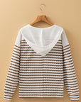 Ayla Stripe Textured Hooded Long Sleeve Top