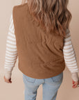 Corduroy Stand Neck Zipped Puffer Vest