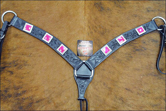 Hilason Western Headstall &amp; Breast Collar Horse American Leather Black Pink