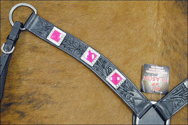 Hilason Western Headstall &amp; Breast Collar Horse American Leather Black Pink