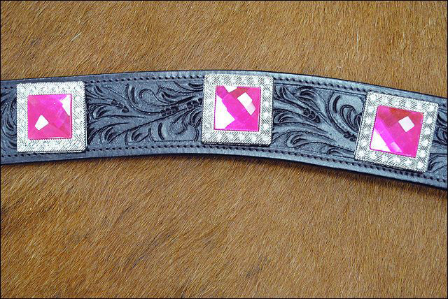 Hilason Western Headstall &amp; Breast Collar Horse American Leather Black Pink