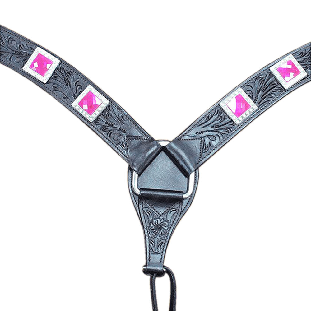 Hilason Western Headstall &amp; Breast Collar Horse American Leather Black Pink