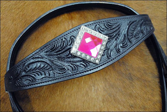 Hilason Western Headstall &amp; Breast Collar Horse American Leather Black Pink