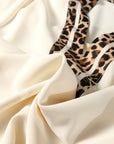 Leopard Patchwork Trim Split Neck Blouse