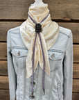 35X35" Solid Cream Wild Rag / Scarf - Leather Slide and Bolo Tie
