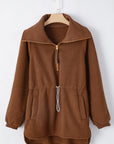 Solid Half-Zip Fleece Pocketed Sweatshirt