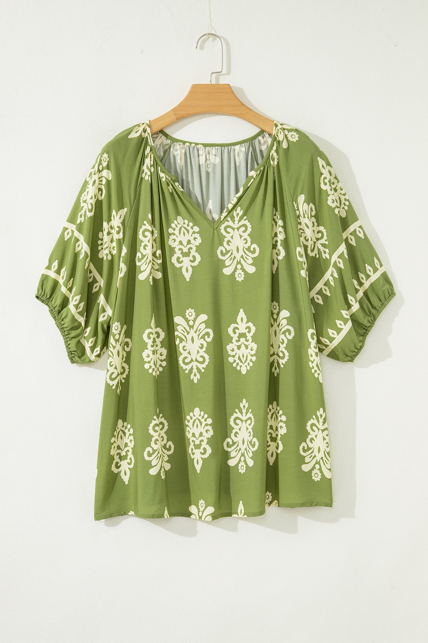 Plus Size Boho Floral Boho Notch V-Neck Top