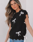 Dayana Bow Print Side Ties Sweater Top