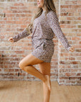 Leopard Ribbed Long Sleeve Top and Shorts Set