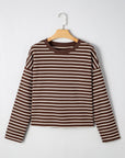 Ember Stripe Ribbed Cropped Crew Neck Top