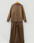 Solid V-Neck Top and High Waist Pants Set