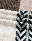 Plus Size Colorblock Cable Knit Tie Back Sweater