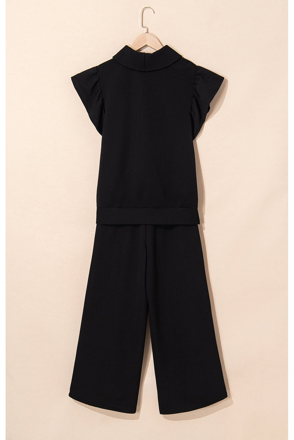 Kallie Ruffled Sleeve Zipped Top and Wide Leg Pants Set