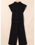 Textured Ruffle Half Zip Top and Pants Set