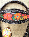 Hilason Western Horse Headstall Bridle American Leather Black Floral