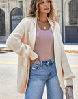 Solid Lapel Collar Single Button Sweater Cardigan